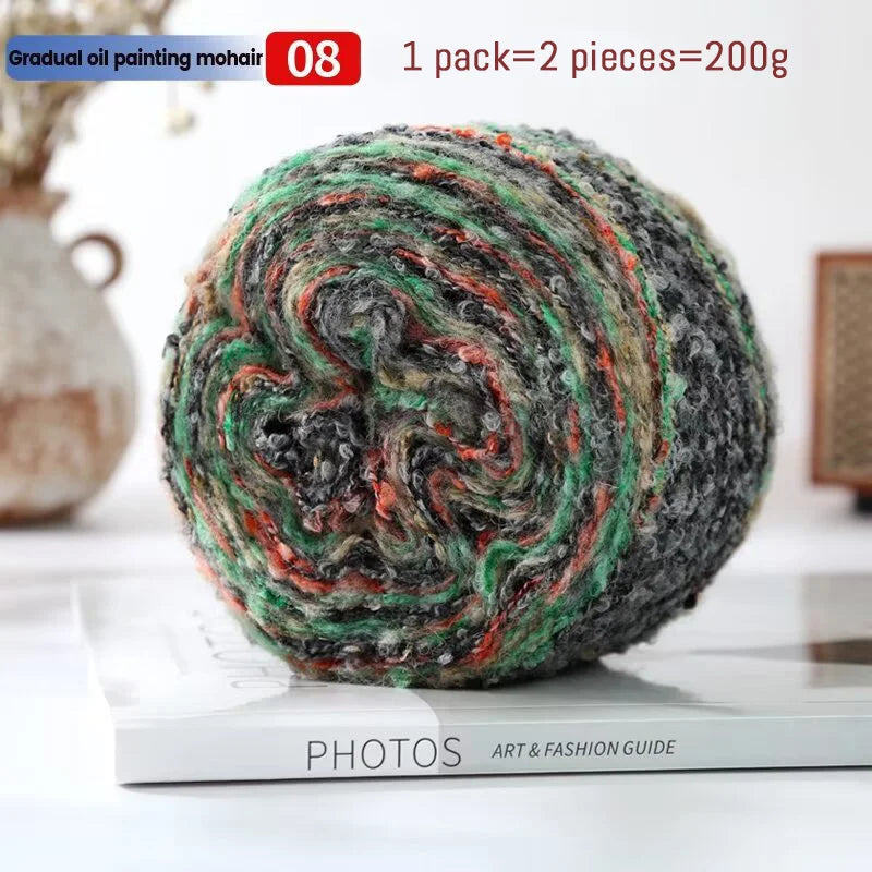 200g Oil Painting Gradient Mohair Wool Yarn (2 Pieces) – Colorful Rainbow Yarn for Sweaters, Coats, Hats & Scarves