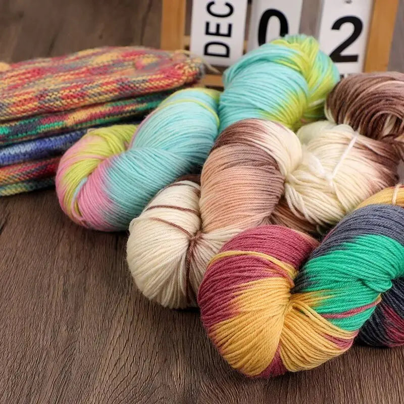 Segment-Dyed Rainbow Wool Yarn – Colorful Knitting Yarn for Sweaters, Scarves, Hats & Gloves