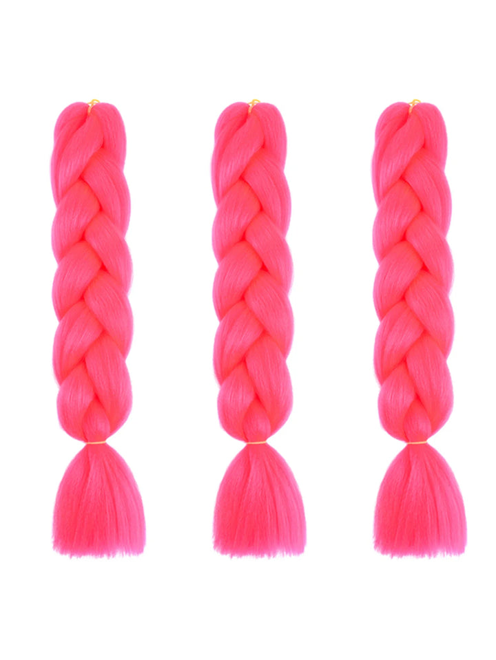 3 Packs 24 Inch Rainbow Braiding Hair Extensions – Ombre Synthetic Jumbo Braid Hair for Crochet Braids (Rose Red)