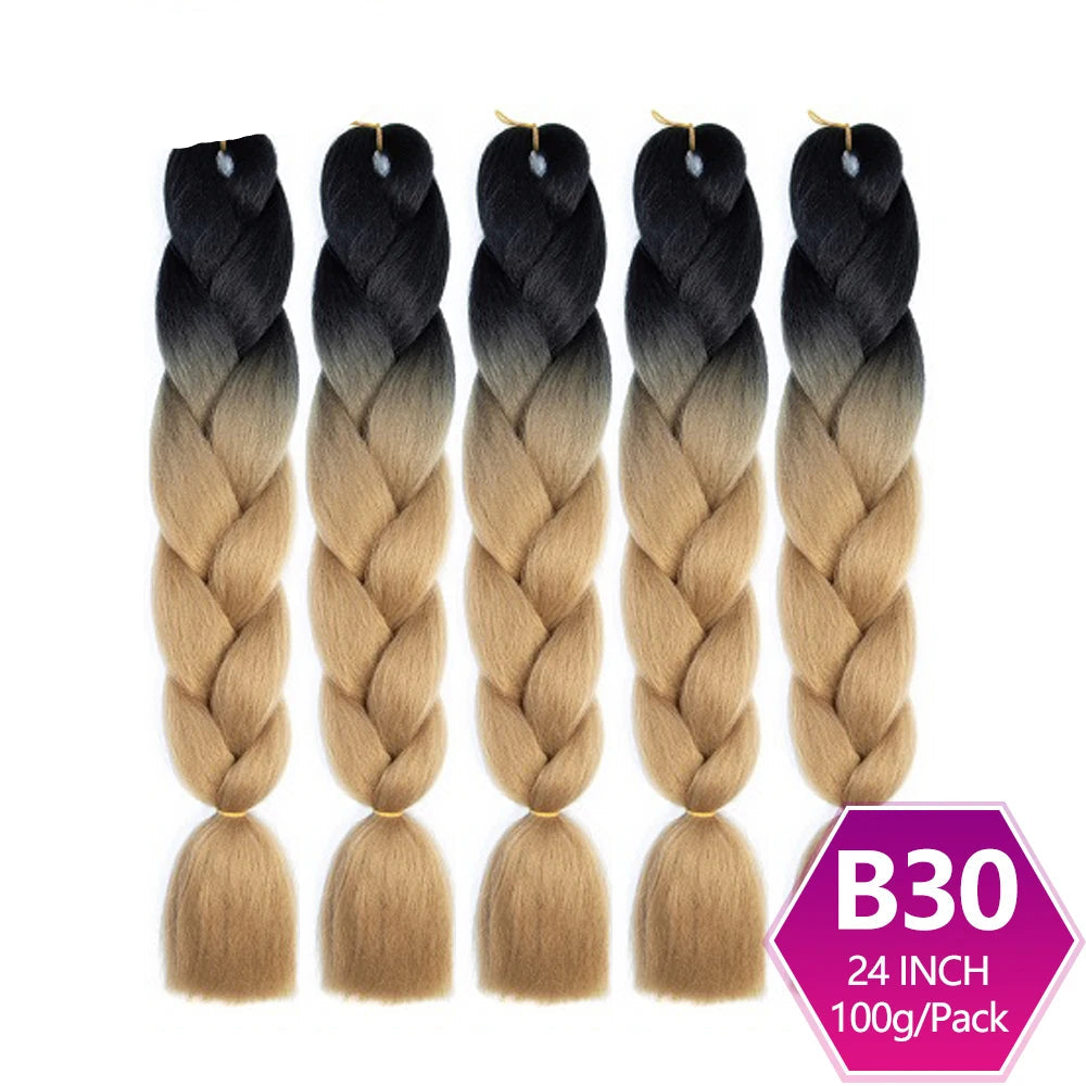 Five braided hair extensions with gradient color from black to blonde.