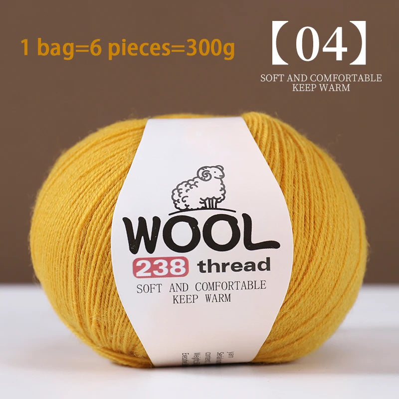 300g 100% Fine Wool Yarn Set – Soft Knitting Yarn for Sweaters, Scarves, Hats & DIY Crafts (6pcs Pack)
