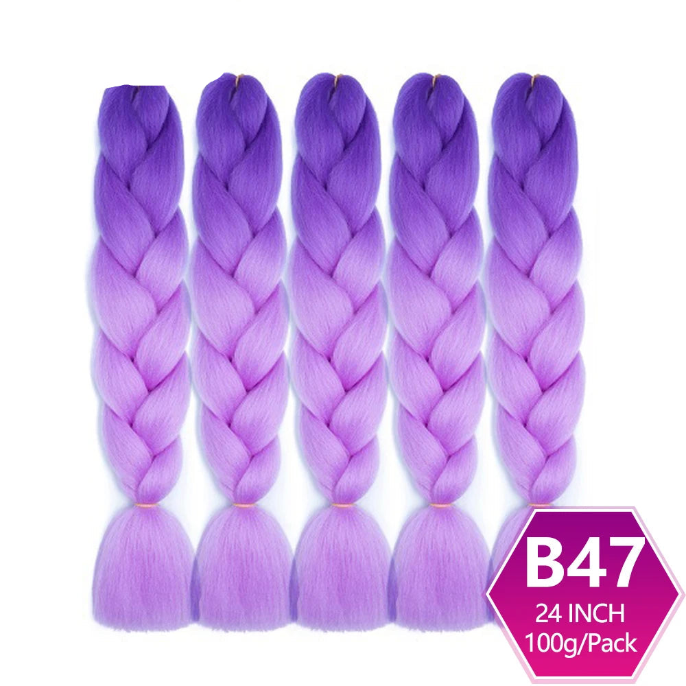 Purple braided hair extensions with on a white background
