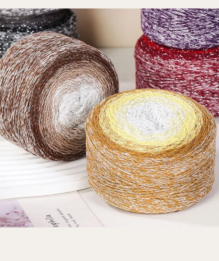 200g Shiny Gradient Silver Yarn – Large Skein Hollow Knitting Yarn for Bags, Hats & DIY Crafts