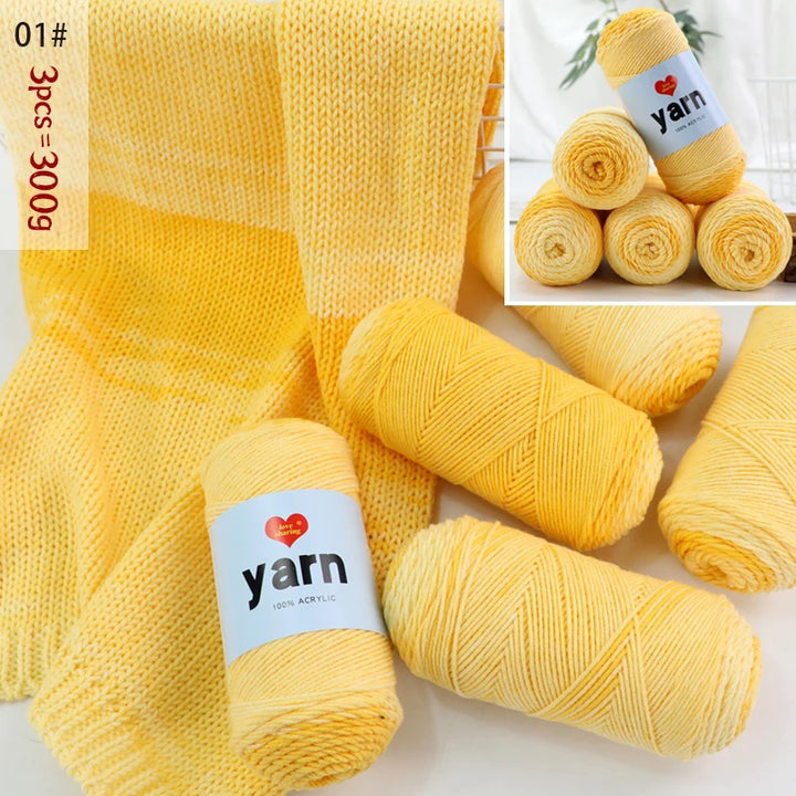 300g Rainbow Gradient Acrylic Yarn Set (3 Pieces) – Medium-Thick Knitting Yarn for Sweaters, Scarves, Hats & DIY Crafts