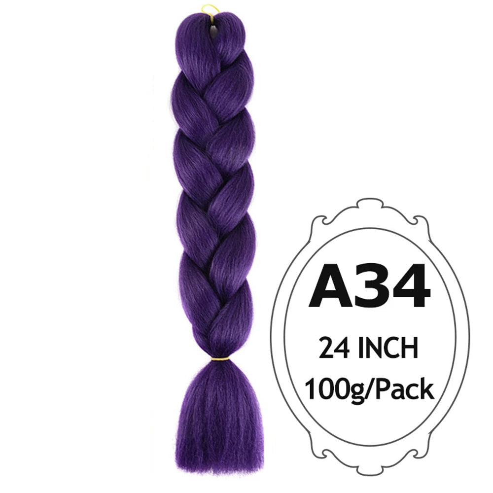 24" Pink Jumbo Braiding Hair – Yaki Texture Synthetic Bulk Extensions (Purple/Red/Green Options)