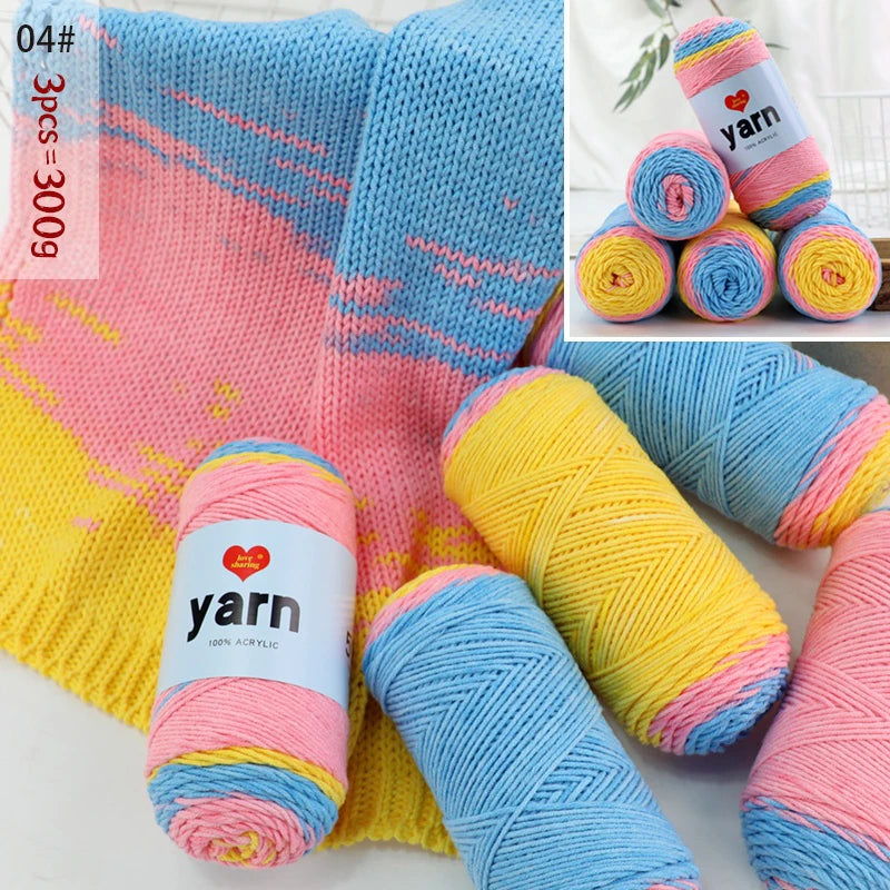 300g Rainbow Gradient Acrylic Yarn Set (3 Pieces) – Medium-Thick Knitting Yarn for Sweaters, Scarves, Hats & DIY Crafts