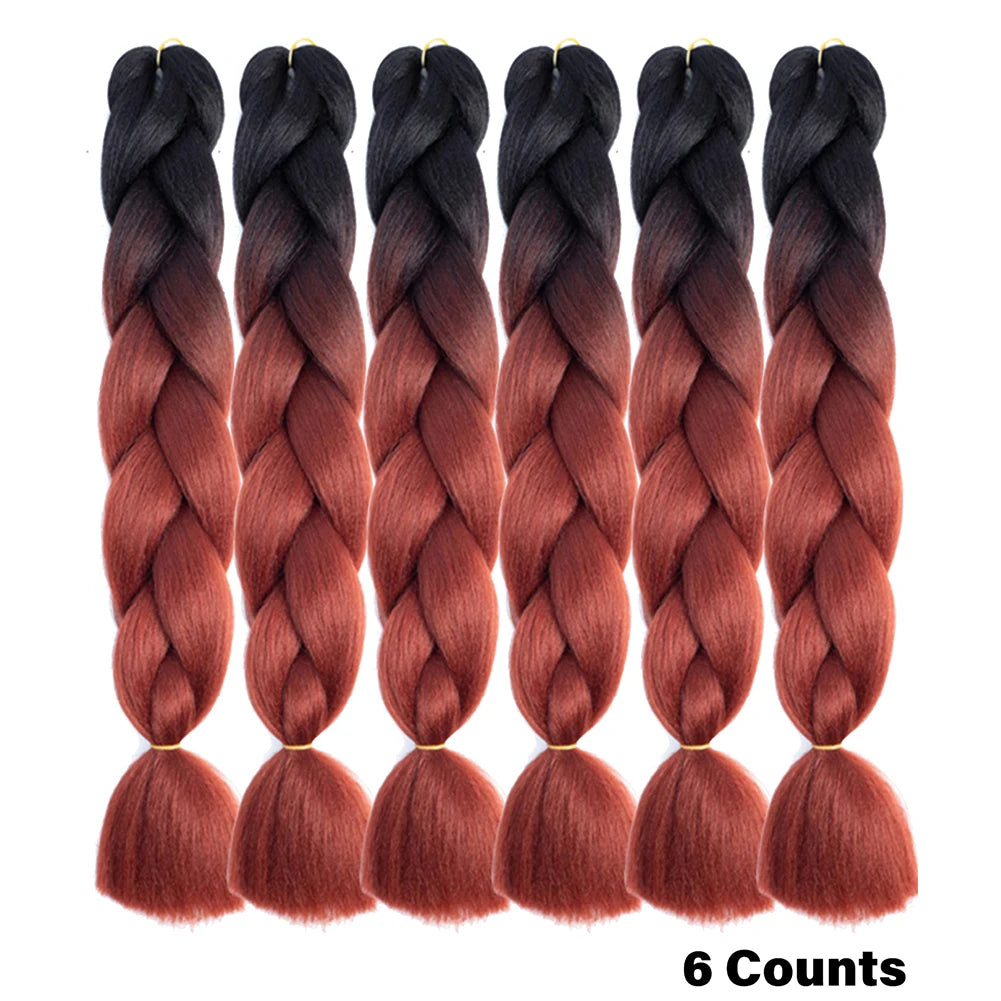 Ombre Crochet Braiding Hair – 6 Packs Synthetic Colorful Extensions for Women & Girls | High-Temperature Fiber