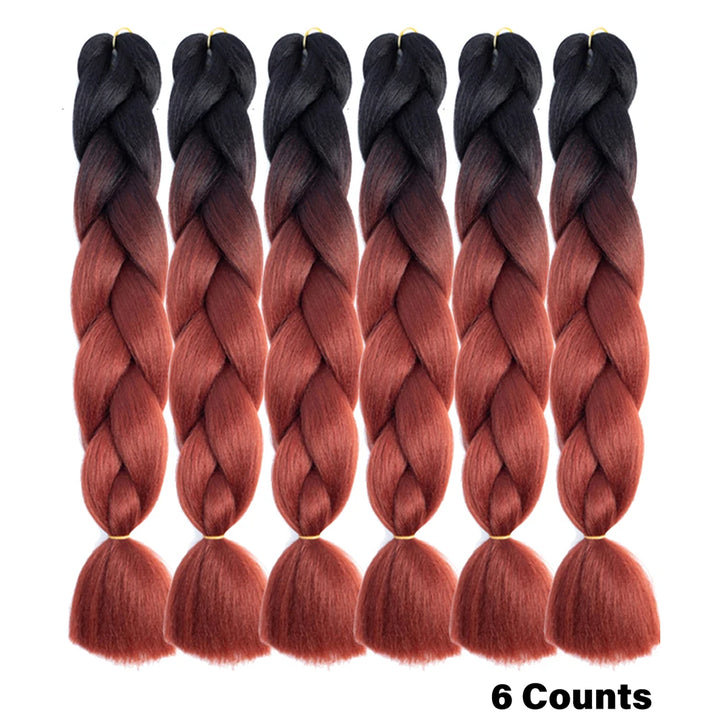 Ombre Crochet Braiding Hair – 6 Packs Synthetic Colorful Extensions for Women & Girls | High-Temperature Fiber