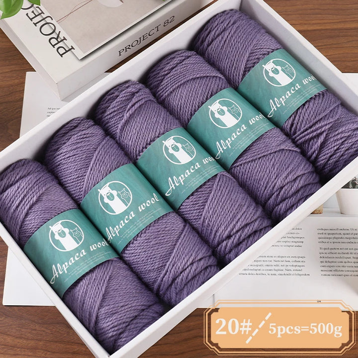 Alpaca Wool Boutique Yarn – 500g Thick Knitting Yarn Set (5 Pieces) for Sweaters, Scarves & Winter Wear