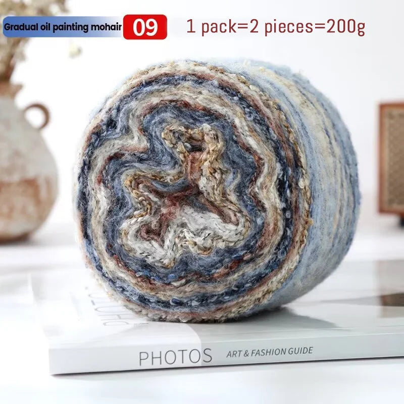 200g Oil Painting Gradient Mohair Wool Yarn (2 Pieces) – Colorful Rainbow Yarn for Sweaters, Coats, Hats & Scarves
