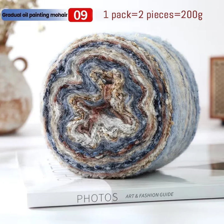 200g Oil Painting Gradient Mohair Wool Yarn (2 Pieces) – Colorful Rainbow Yarn for Sweaters, Coats, Hats & Scarves