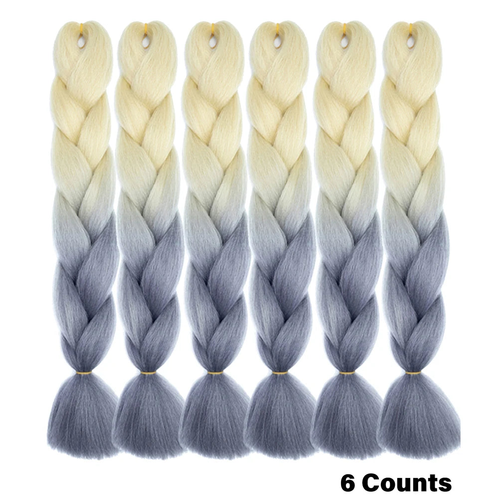 Ombre Crochet Braiding Hair – 6 Packs Synthetic Colorful Extensions for Women & Girls | High-Temperature Fiber