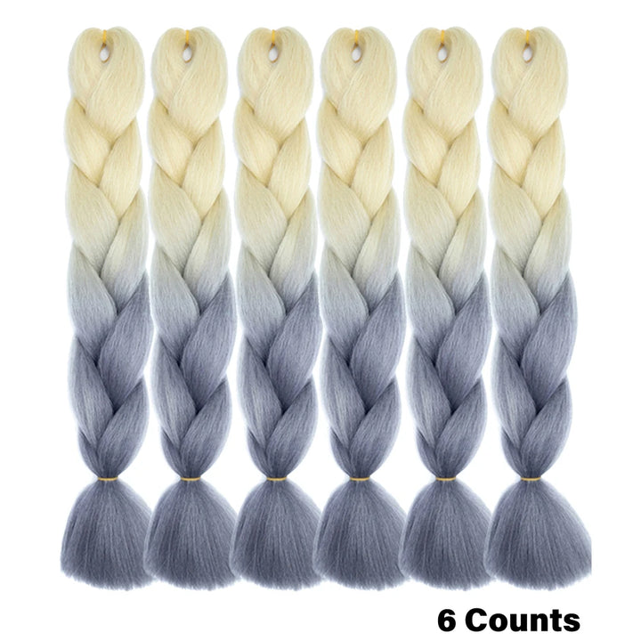 Ombre Crochet Braiding Hair – 6 Packs Synthetic Colorful Extensions for Women & Girls | High-Temperature Fiber