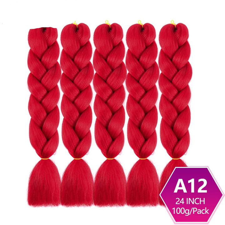 Red braided hair extensions with  on a white background