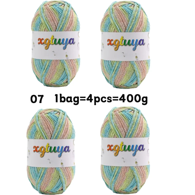 Shiny Gradient Hollow Yarn – Colorful Knitting Yarn for Handmade Accessories, Bags & DIY Crafts