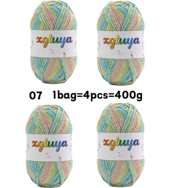 Shiny Gradient Hollow Yarn – Colorful Knitting Yarn for Handmade Accessories, Bags & DIY Crafts