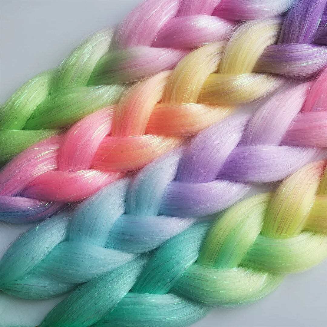 Colored Jumbo Braiding Hair with Mixed Tinsels – 24 Inch Ombre Braids, 4-Tone Synthetic Hair for Festivals & Raves (Girls & Kids)