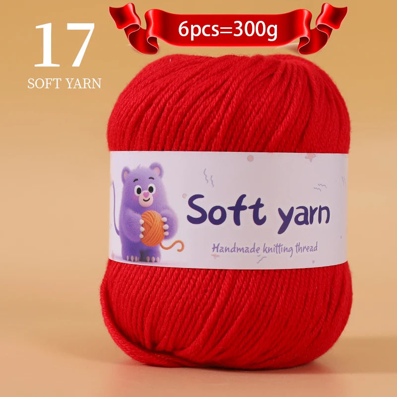 300g Soft Thin Yarn Balls – Lightweight Hand-Knitting Yarn for Sweaters, Hats, Scarves & DIY Crafts (6pcs Pack)