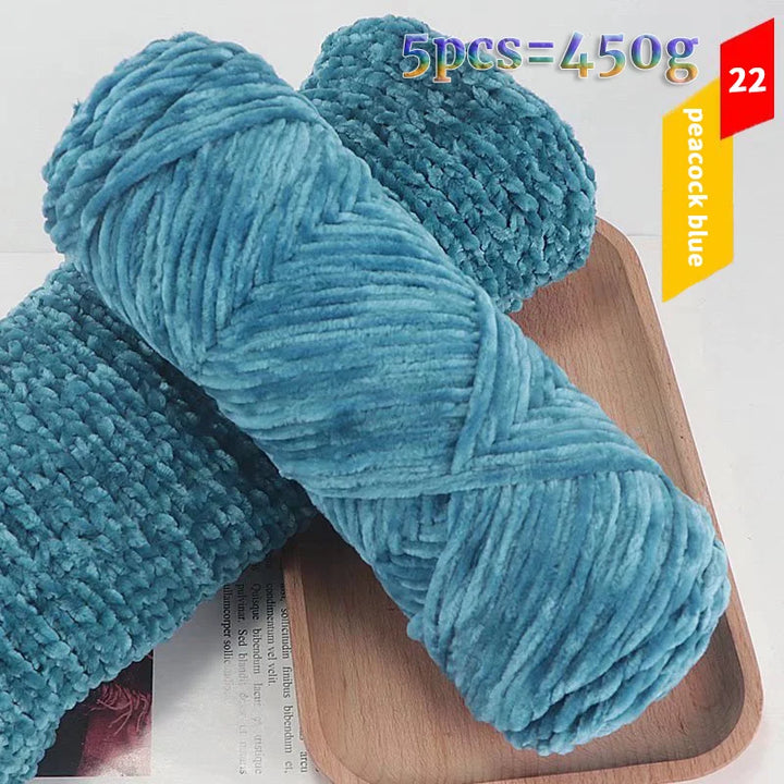 450g Chenille Warm Velvet Ice Yarn – Soft Thick Knitting Yarn for Sweaters, Scarves & Blankets (5 Pcs/Pack)