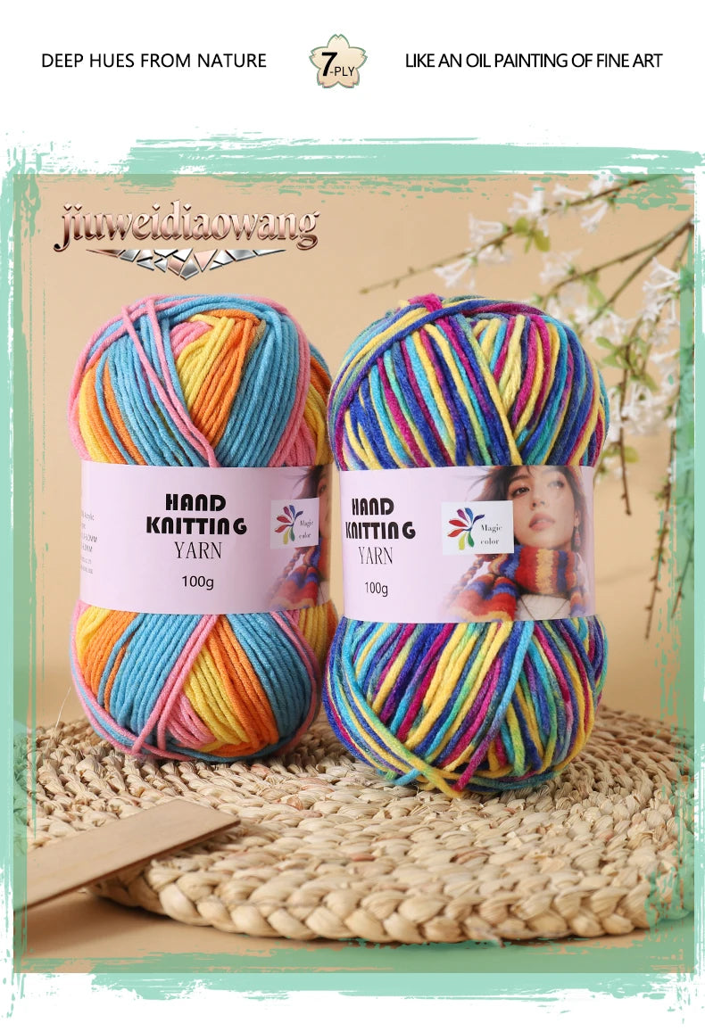 High-Quality 7-Strand Gradient Yarn – Medium-Thick Multi-Colored Yarn for Sweaters, Hats, Scarves & DIY Crafts