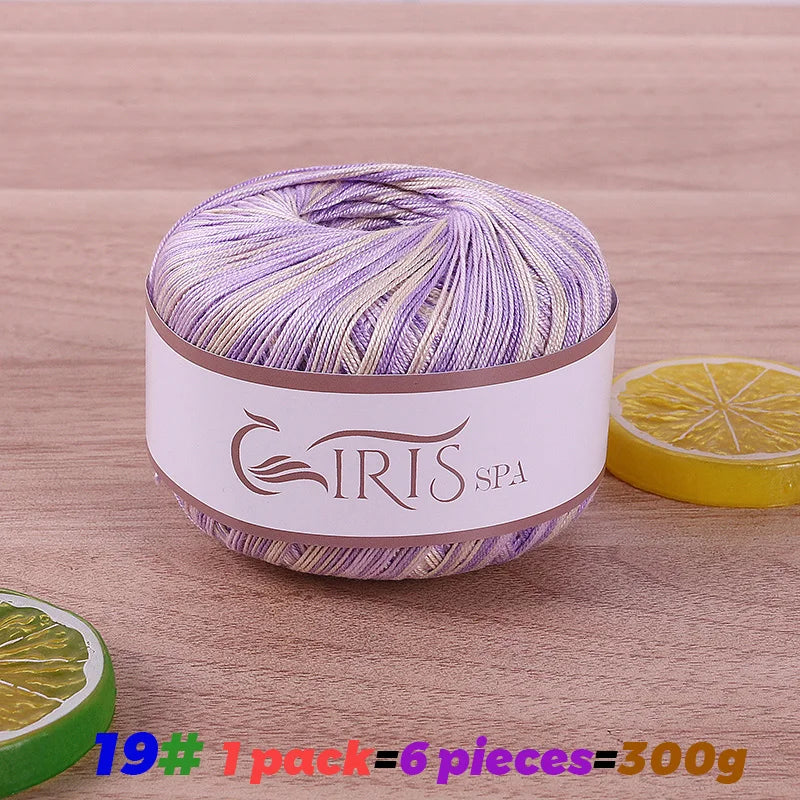 300g No.6 Mercerized Cotton Lace Yarn (6 Pieces) – Gradient Dyed Crochet Yarn for Shawls, Summer Sweaters & Knitwear