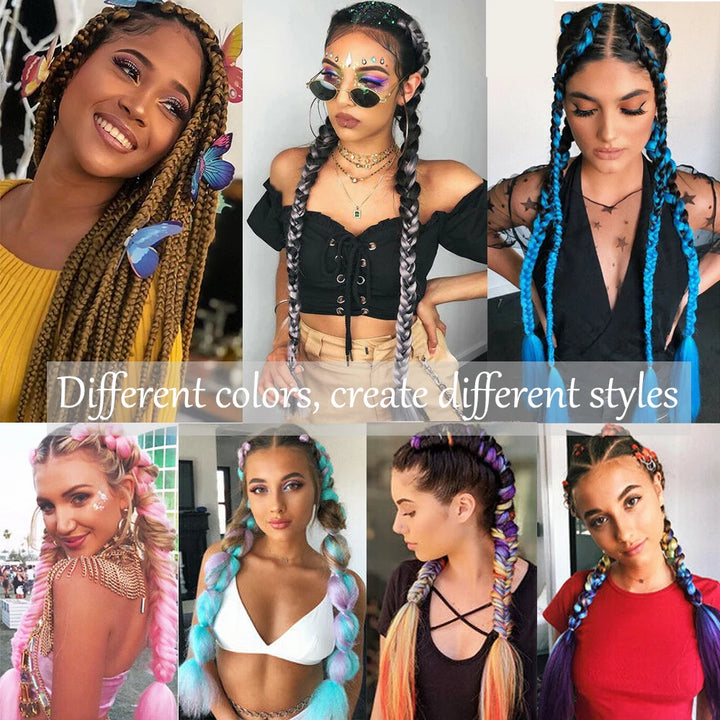 🌈 Synthetic Braiding Hair 24 Inch – Jumbo Ombre Braid Extensions (Purple, Pink, Yellow, Red)