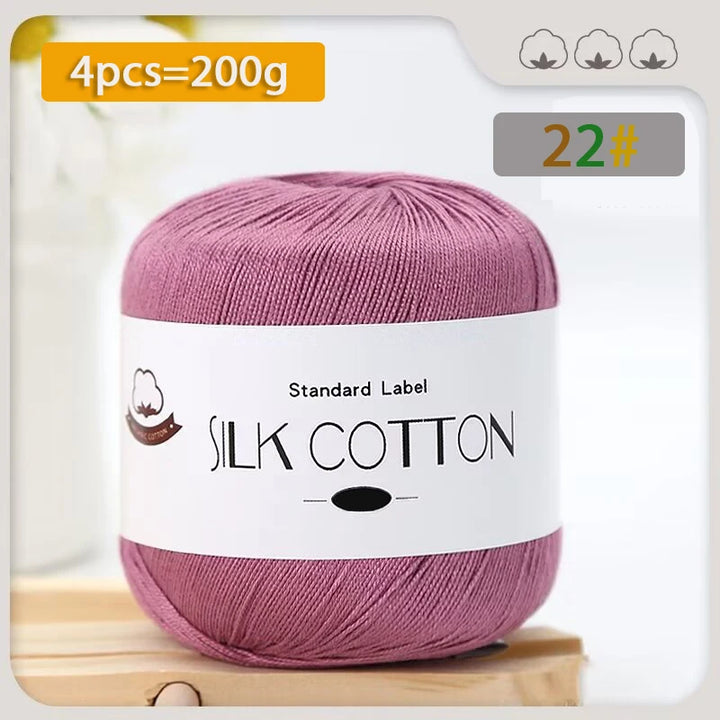 200g Pure Silk Cotton Thread – 100% Cotton Fine Yarn for Hand-Knitted Shawls, Sweaters & Hats