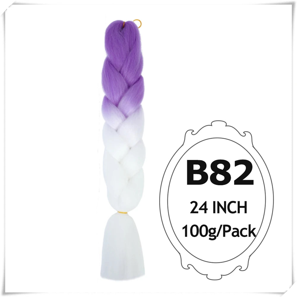 Pre-Stretched Jumbo Braiding Hair – 24 Inch Ombre Purple Synthetic Crochet Extensions for Women