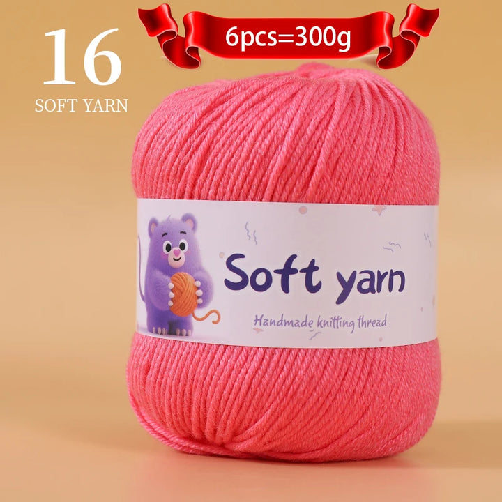300g Soft Thin Yarn Balls – Lightweight Hand-Knitting Yarn for Sweaters, Hats, Scarves & DIY Crafts (6pcs Pack)