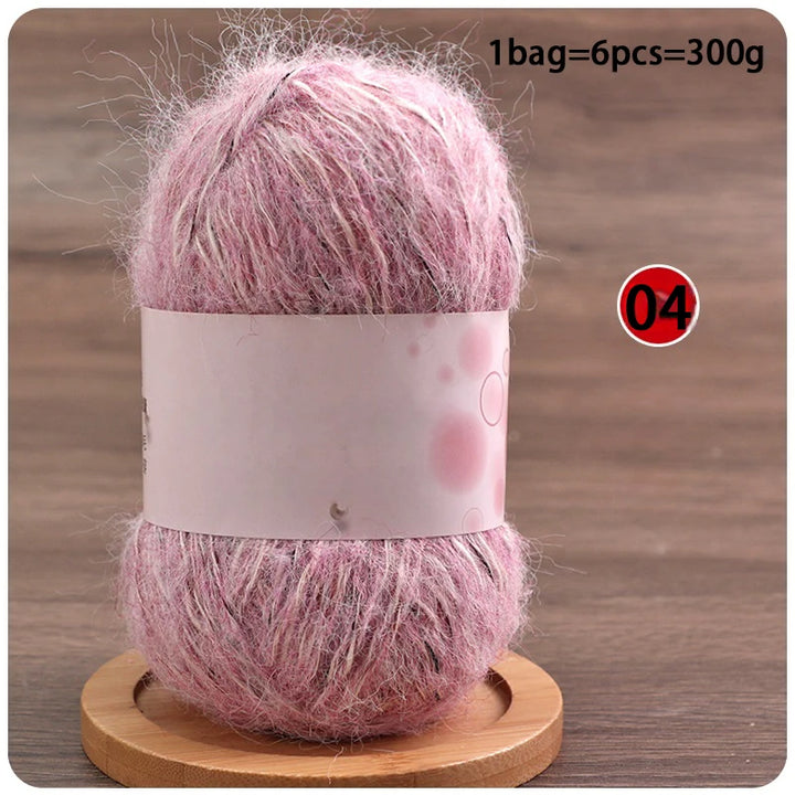 Mixed-Color Long-Haired Mohair Yarn – Fashionable Fluffy Knitting Yarn for Sweaters & Crafts
