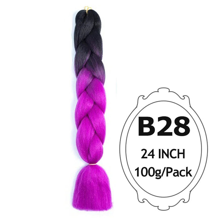 24" Pink Jumbo Braiding Hair – Yaki Texture Synthetic Bulk Extensions (Purple/Red/Green Options)