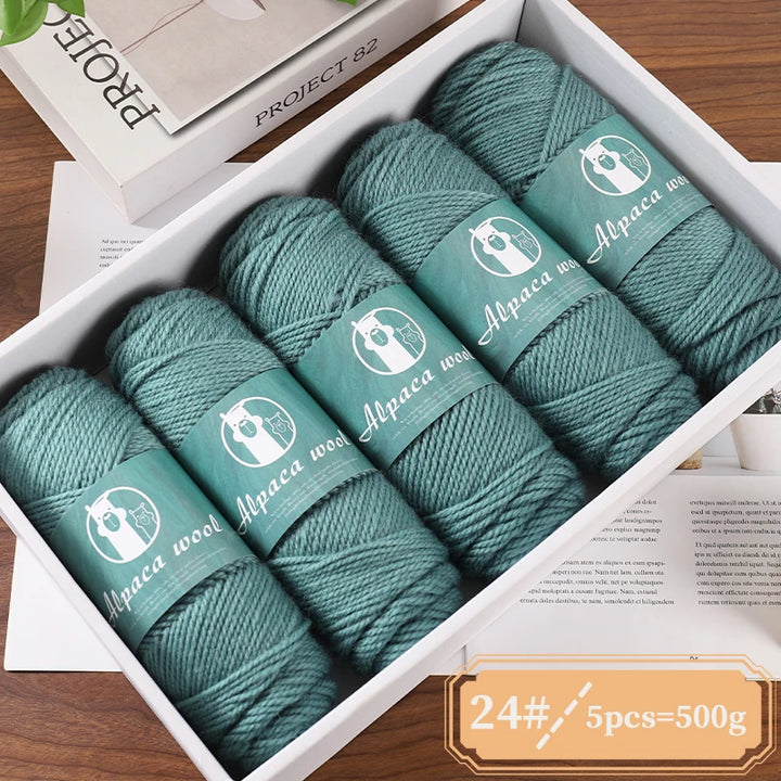 Alpaca Wool Boutique Yarn – 500g Thick Knitting Yarn Set (5 Pieces) for Sweaters, Scarves & Winter Wear