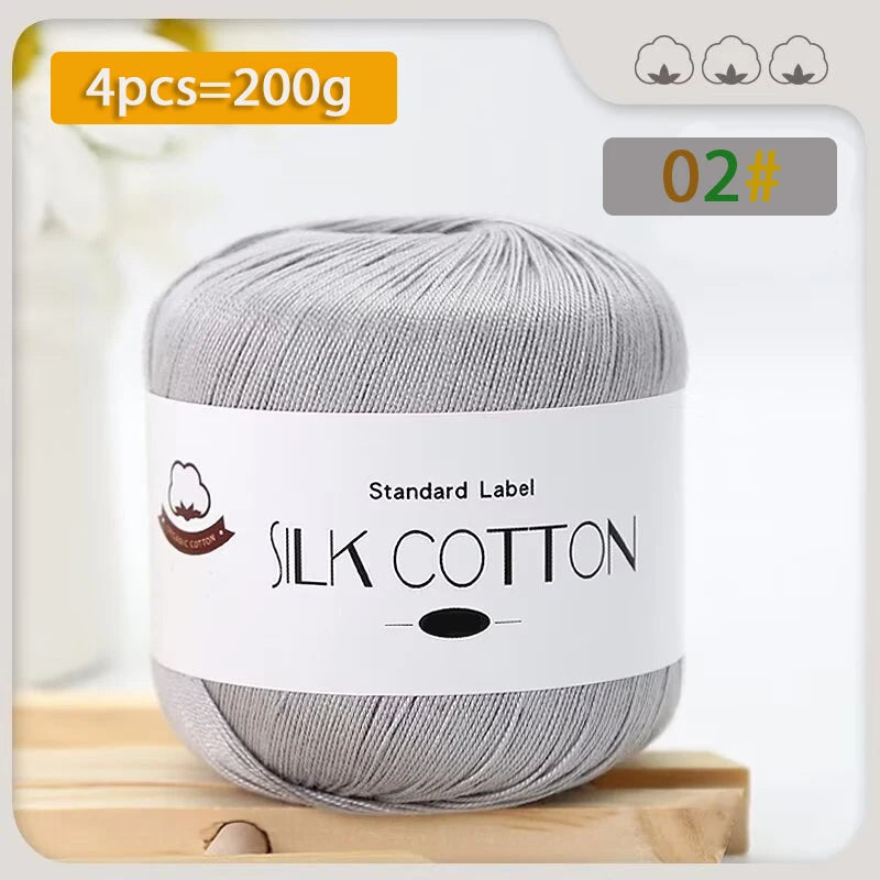 200g Pure Silk Cotton Thread – 100% Cotton Fine Yarn for Hand-Knitted Shawls, Sweaters & Hats
