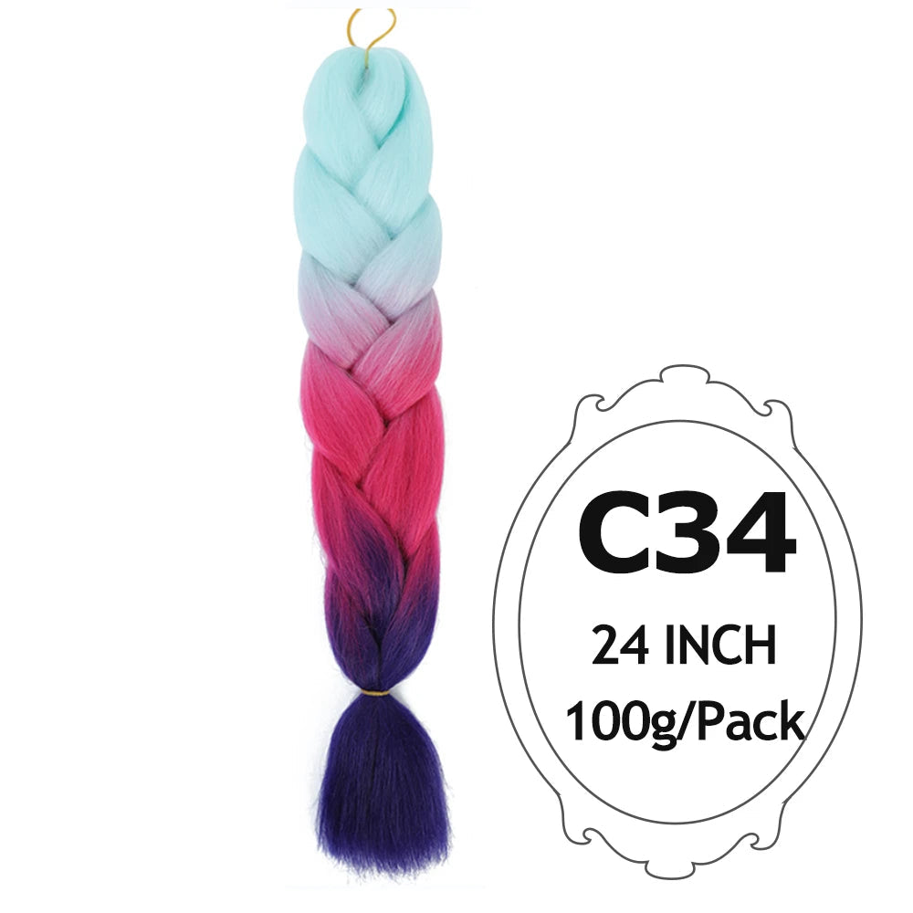 Ombre Braiding Hair 24 Inch – Colorful Jumbo Synthetic Braiding Hair Extensions for Women (Purple, Pink, White, Red, Blue)