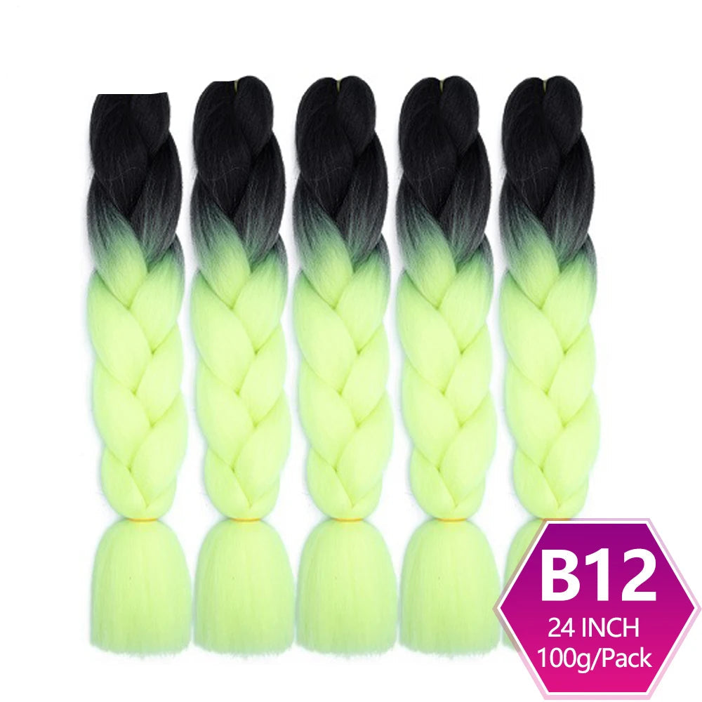 Five braided hair extensions with black to green gradien