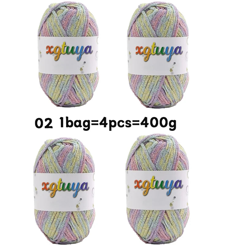 Shiny Gradient Hollow Yarn – Colorful Knitting Yarn for Handmade Accessories, Bags & DIY Crafts