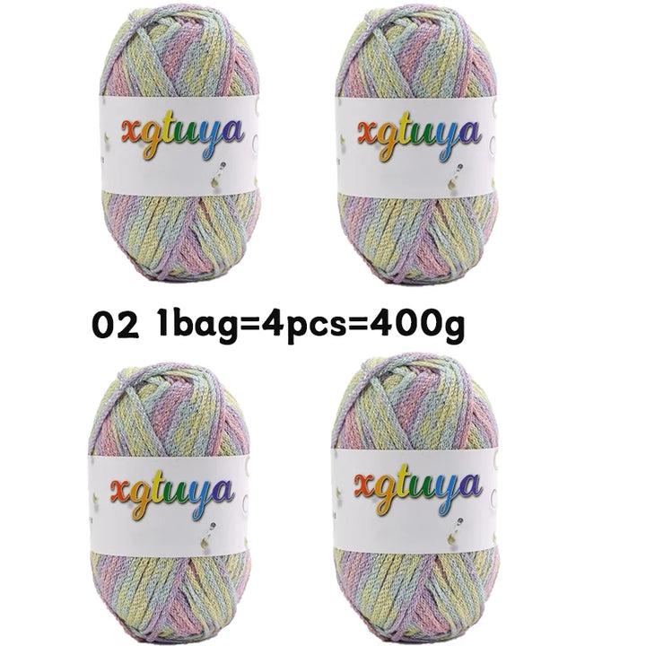 Shiny Gradient Hollow Yarn – Colorful Knitting Yarn for Handmade Accessories, Bags & DIY Crafts