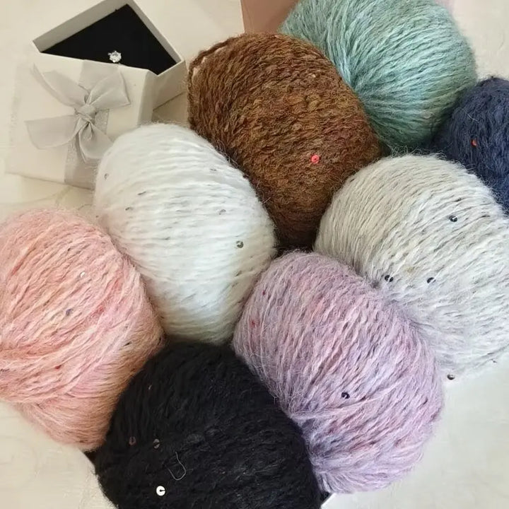 300g Colorful Sequined Alpaca Yarn – Soft Knitting Yarn for Sweaters, Scarves & Hats (6 Pieces/Pack)