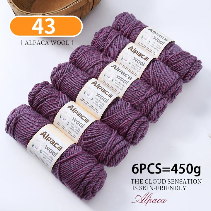 450g Alpaca Wool Yarn Set (6 Pieces) – Thick Knitting Yarn for Sweaters, Shawls, Hats & Winter Crafts