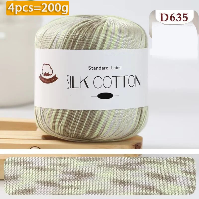 200g Pure Silk Cotton Thread – 100% Cotton Fine Yarn for Hand-Knitted Shawls, Sweaters & Hats