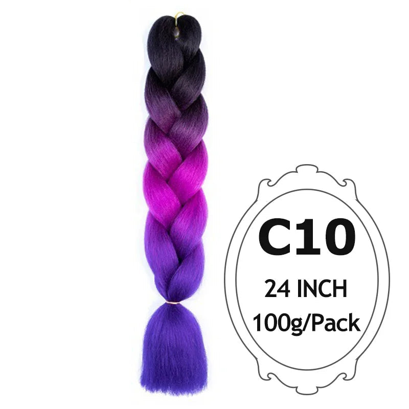 24" Pink Jumbo Braiding Hair – Yaki Texture Synthetic Bulk Extensions (Purple/Red/Green Options)