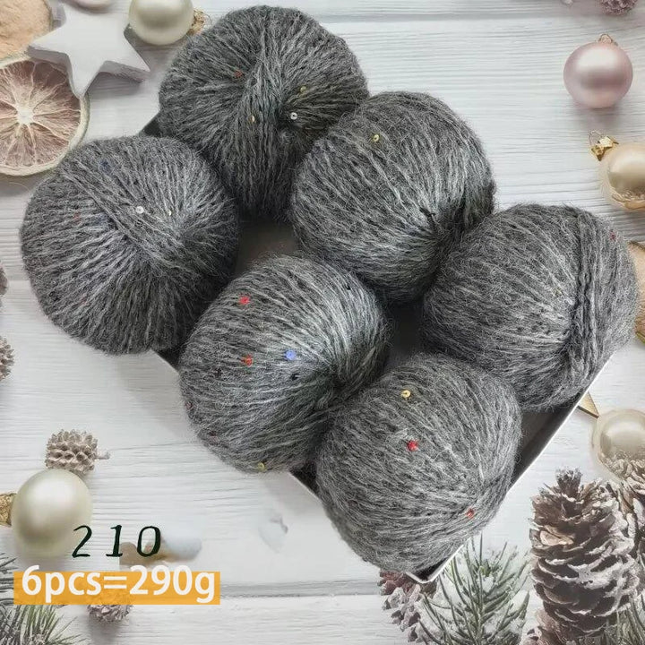 300g Colorful Sequined Alpaca Yarn – Soft Knitting Yarn for Sweaters, Scarves & Hats (6 Pieces/Pack)