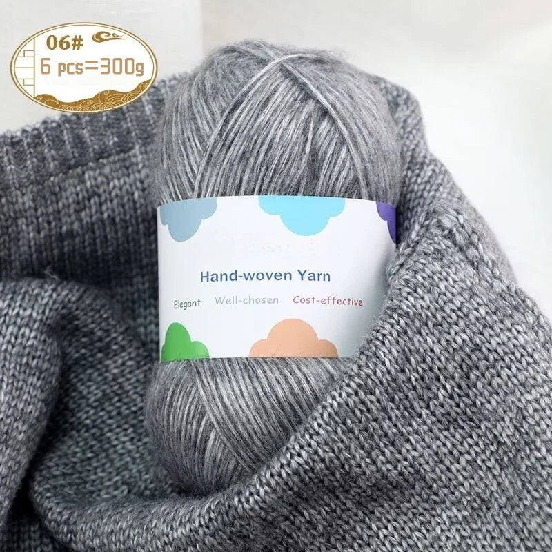 300g Colorful Bamboo Fiber Mohair Yarn Set (6 Pieces) – Soft Knitting Yarn for Sweaters, Scarves, Hats & Shawls