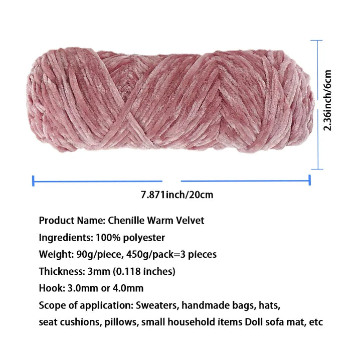 450g Chenille Warm Velvet Ice Yarn – Soft Thick Knitting Yarn for Sweaters, Scarves & Blankets (5 Pcs/Pack)