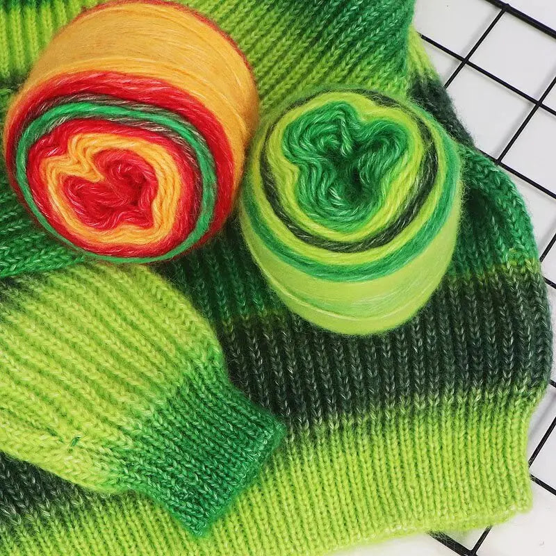 190g Rainbow Gradient Mohair Yarn – Long Section Dyed Spray Yarn for Sweaters, Shawls & Scarves (2 Pieces/Pack)