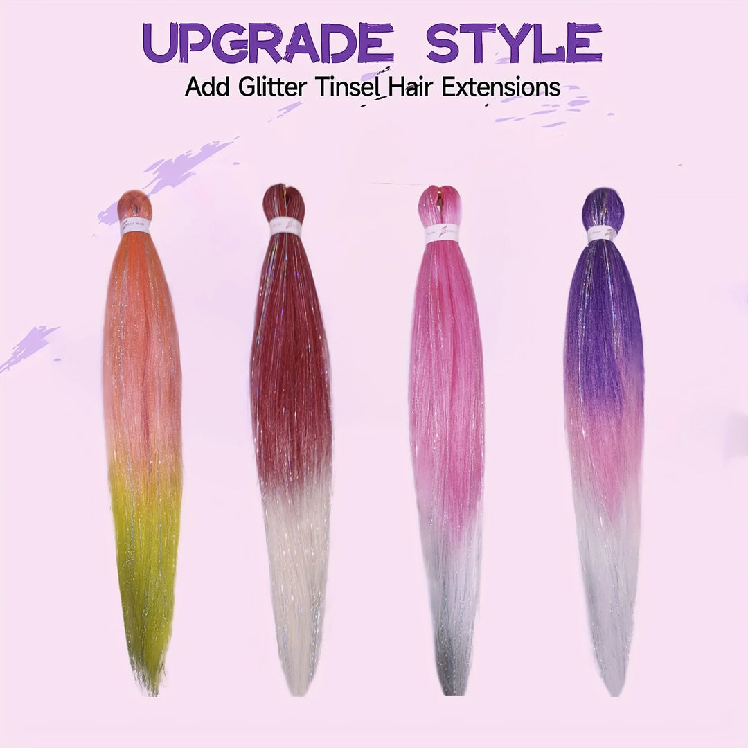 Dark Red & White 3-Tone Ombre Braiding Hair – Straight Jumbo Braids with Tinsel, Festival & Rave Hair Extensions for Girls (Crazy Hair Day)