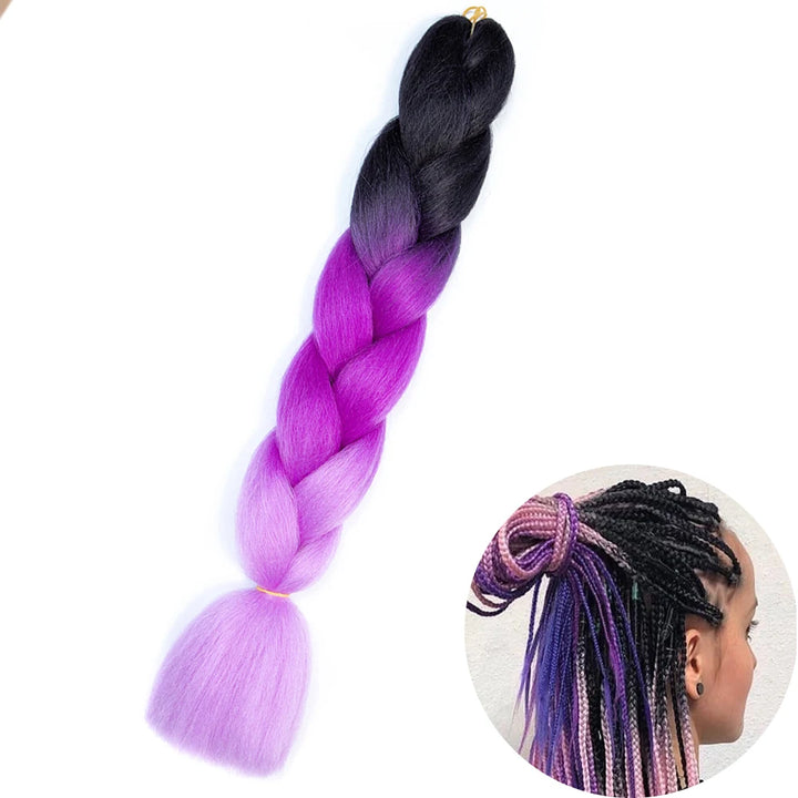 24" Synthetic Yaki Braids Hair – Kanekalon Ombre Jumbo Braiding Extensions for Women