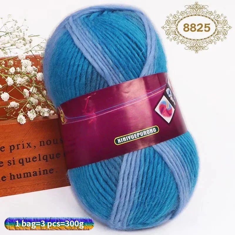 300g Gradient Long-Section Dyed Wool Yarn Set (3 Pieces) – Soft Hand-Knitting Yarn for Sweaters, Shawls, Hats & Scarves