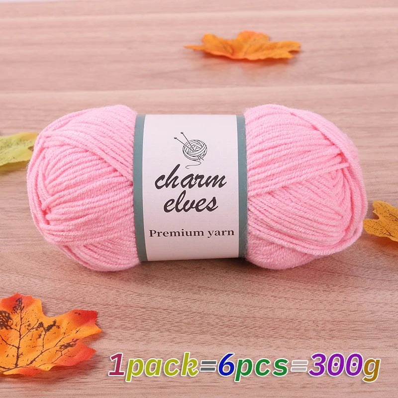 300g Multi-Color Acrylic Milk Yarn – Soft & Strong Knitting Yarn Balls (6 Pieces/Pack)