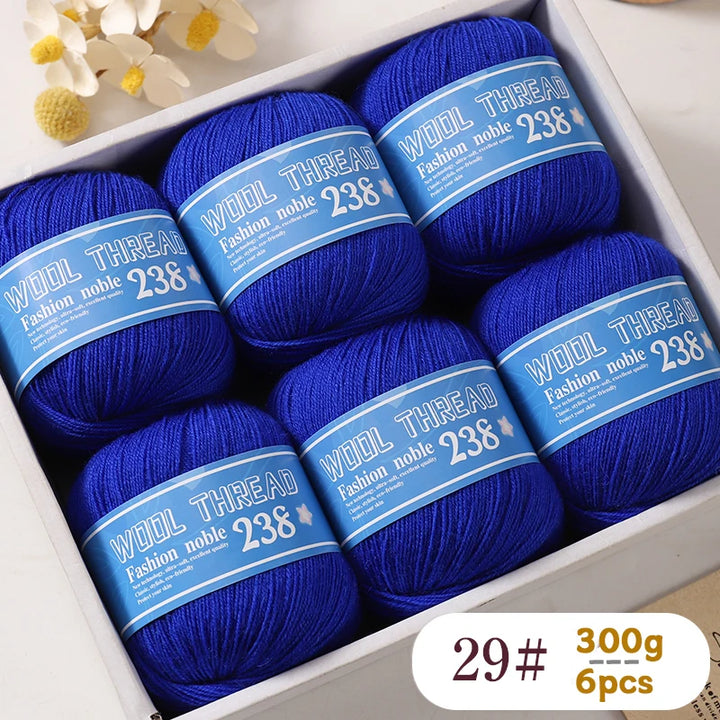 300g 238 Pure Wool Yarn (6 Pack) – High-Quality Knitting Yarn for Sweaters, Vests & Hats
